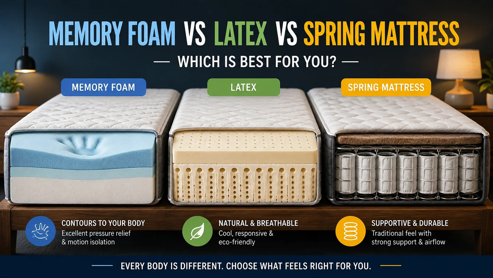 Memory Foam vs Latex vs Spring Mattress: Which Is Best for You?